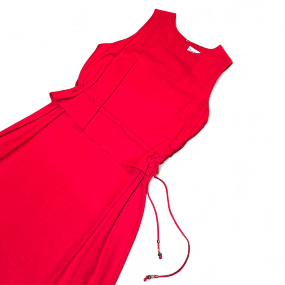Sheri Martin Vibrant Red Midi Dress with floral pastels - Picture 2 of 6